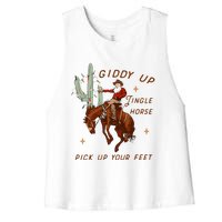 Giddy Up Jingle Horse Cowboy Cowgirl Western Christmas Women's Racerback Cropped Tank