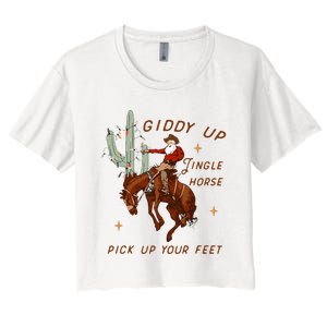 Giddy Up Jingle Horse Cowboy Cowgirl Western Christmas Women's Crop Top Tee