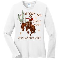 Giddy Up Jingle Horse Cowboy Cowgirl Western Christmas Ladies Long Sleeve Shirt