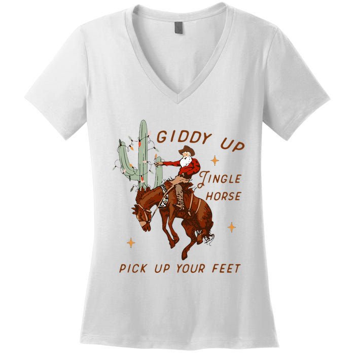 Giddy Up Jingle Horse Cowboy Cowgirl Western Christmas Women's V-Neck T-Shirt