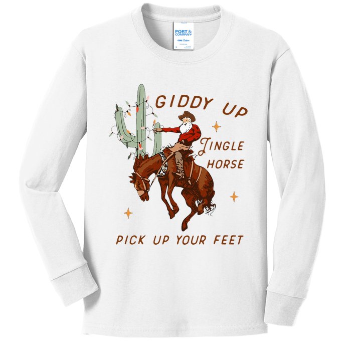 Giddy Up Jingle Horse Cowboy Cowgirl Western Christmas Kids Long Sleeve Shirt