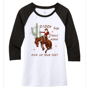 Giddy Up Jingle Horse Cowboy Cowgirl Western Christmas Women's Tri-Blend 3/4-Sleeve Raglan Shirt