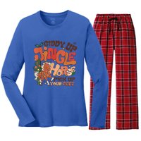 Giddy Up Jingle Horse Pick Up Your Feet Howdy Christmas Gift Women's Long Sleeve Flannel Pajama Set 