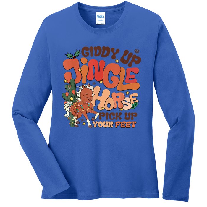 Giddy Up Jingle Horse Pick Up Your Feet Howdy Christmas Gift Ladies Long Sleeve Shirt