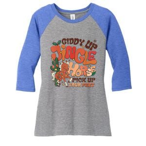 Giddy Up Jingle Horse Pick Up Your Feet Howdy Christmas Gift Women's Tri-Blend 3/4-Sleeve Raglan Shirt