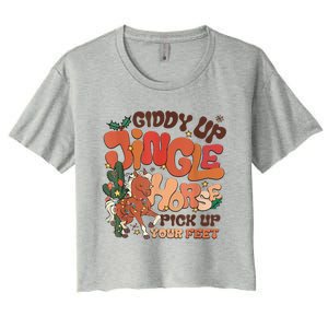 Giddy Up Jingle Horse Pick Up Your Feet Howdy Christmas Gift Women's Crop Top Tee