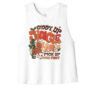 Giddy Up Jingle Horse Pick Up Your Feet Howdy Christmas Gift Women's Racerback Cropped Tank