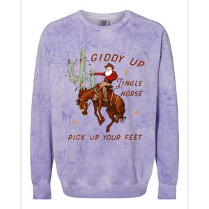 Giddy Up Jingle Horse Pick Up Your Feet Cowboy Santa Cactus  Colorblast Crewneck Sweatshirt