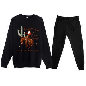 Giddy Up Jingle Horse Pick Up Your Feet Cowboy Santa Cactus  Premium Crewneck Sweatsuit Set