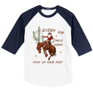 Giddy Up Jingle Horse Pick Up Your Feet Cowboy Santa Cactus  Baseball Sleeve Shirt