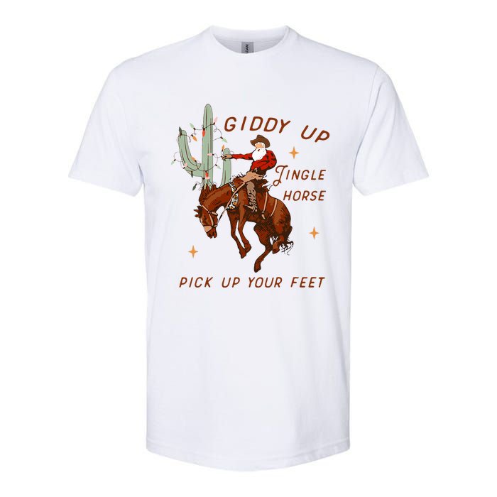 Giddy Up Jingle Horse Pick Up Your Feet Cowboy Santa Cactus  Softstyle CVC T-Shirt