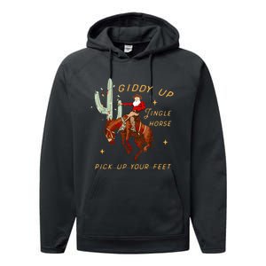 Giddy Up Jingle Horse Pick Up Your Feet Cowboy Santa Cactus Performance Fleece Hoodie