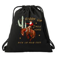 Giddy Up Jingle Horse Pick Up Your Feet Cowboy Santa Cactus Drawstring Bag