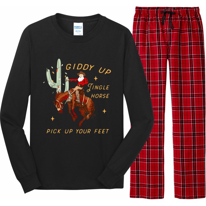 Giddy Up Jingle Horse Pick Up Your Feet Cowboy Santa Cactus Long Sleeve Pajama Set