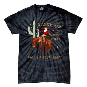 Giddy Up Jingle Horse Pick Up Your Feet Cowboy Santa Cactus Tie-Dye T-Shirt