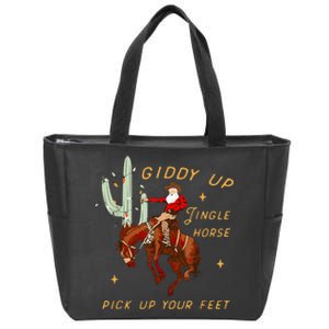 Giddy Up Jingle Horse Pick Up Your Feet Cowboy Santa Cactus Zip Tote Bag