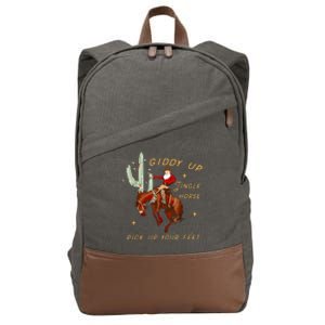 Giddy Up Jingle Horse Pick Up Your Feet Cowboy Santa Cactus Cotton Canvas Backpack