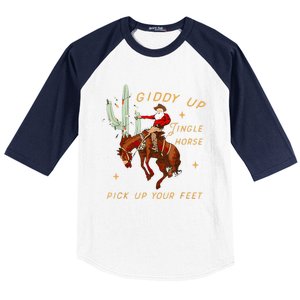 Giddy Up Jingle Horse Pick Up Your Feet Cowboy Santa Cactus Baseball Sleeve Shirt