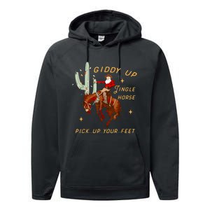 Giddy Up Jingle Horse Pick Up Your Feet Cowboy Santa Xmas Performance Fleece Hoodie