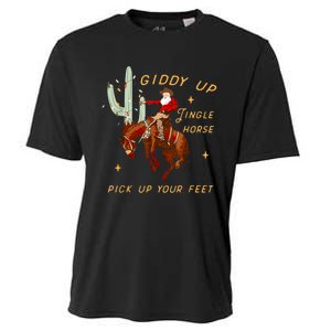 Giddy Up Jingle Horse Pick Up Your Feet Cowboy Santa Xmas Cooling Performance Crew T-Shirt