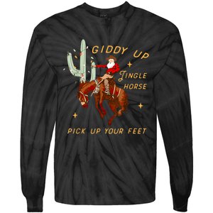 Giddy Up Jingle Horse Pick Up Your Feet Cowboy Santa Xmas Tie-Dye Long Sleeve Shirt