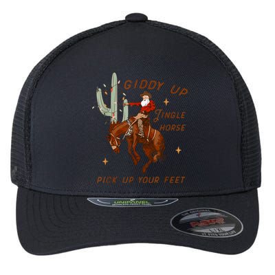 Giddy Up Jingle Horse Pick Up Your Feet Cowboy Santa Xmas Flexfit Unipanel Trucker Cap