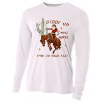 Giddy Up Jingle Horse Pick Up Your Feet Cowboy Santa Xmas Cooling Performance Long Sleeve Crew