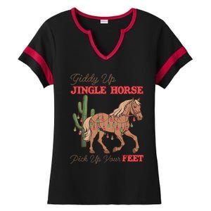 Giddy Up Jingle Horse Pick Up Your Feet Western Christmas Cool Gift Ladies Halftime Notch Neck Tee