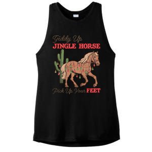 Giddy Up Jingle Horse Pick Up Your Feet Western Christmas Cool Gift Ladies PosiCharge Tri-Blend Wicking Tank