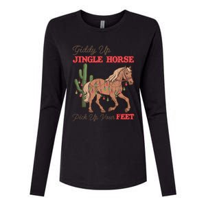 Giddy Up Jingle Horse Pick Up Your Feet Western Christmas Cool Gift Womens Cotton Relaxed Long Sleeve T-Shirt