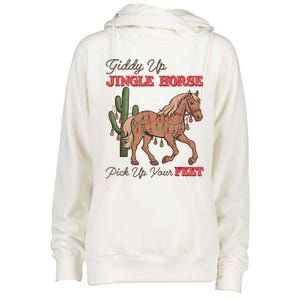 Giddy Up Jingle Horse Pick Up Your Feet Western Christmas Cool Gift Womens Funnel Neck Pullover Hood