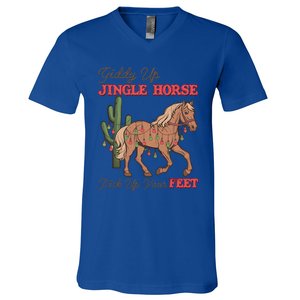 Giddy Up Jingle Horse Pick Up Your Feet Western Christmas Cool Gift V-Neck T-Shirt