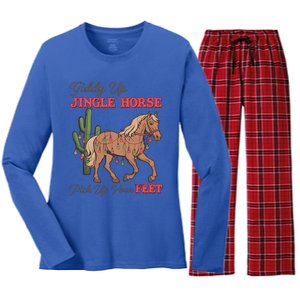 Giddy Up Jingle Horse Pick Up Your Feet Western Christmas Cool Gift Women's Long Sleeve Flannel Pajama Set 