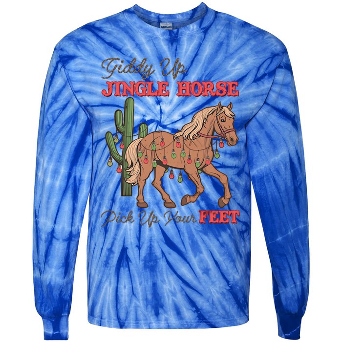 Giddy Up Jingle Horse Pick Up Your Feet Western Christmas Cool Gift Tie-Dye Long Sleeve Shirt