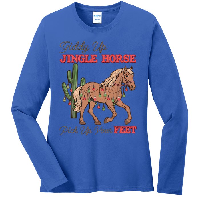 Giddy Up Jingle Horse Pick Up Your Feet Western Christmas Cool Gift Ladies Long Sleeve Shirt