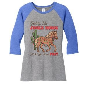 Giddy Up Jingle Horse Pick Up Your Feet Western Christmas Cool Gift Women's Tri-Blend 3/4-Sleeve Raglan Shirt