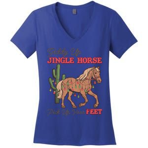 Giddy Up Jingle Horse Pick Up Your Feet Western Christmas Cool Gift Women's V-Neck T-Shirt