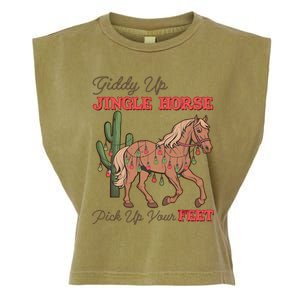 Giddy Up Jingle Horse Pick Up Your Feet Western Christmas Cool Gift Garment-Dyed Women's Muscle Tee