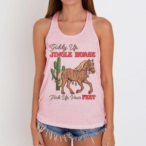 Giddy Up Jingle Horse Pick Up Your Feet Western Christmas Cool Gift Women's Knotted Racerback Tank