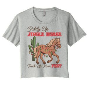 Giddy Up Jingle Horse Pick Up Your Feet Western Christmas Cool Gift Women's Crop Top Tee