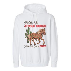 Giddy Up Jingle Horse Pick Up Your Feet Western Christmas Cool Gift Garment-Dyed Fleece Hoodie