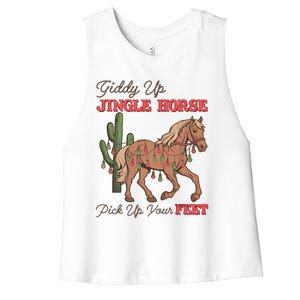 Giddy Up Jingle Horse Pick Up Your Feet Western Christmas Cool Gift Women's Racerback Cropped Tank