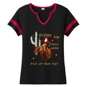 Giddy Up Jingle Horse Pick Up Your Feet Cow Santa Cactus Meaningful Gift Ladies Halftime Notch Neck Tee