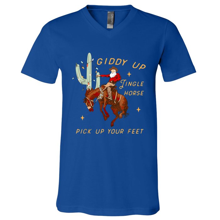 Giddy Up Jingle Horse Pick Up Your Feet Cow Santa Cactus Meaningful Gift V-Neck T-Shirt