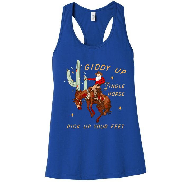 Giddy Up Jingle Horse Pick Up Your Feet Cow Santa Cactus Meaningful Gift Women's Racerback Tank