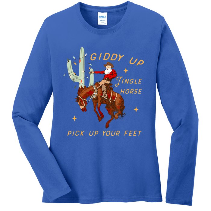 Giddy Up Jingle Horse Pick Up Your Feet Cow Santa Cactus Meaningful Gift Ladies Long Sleeve Shirt