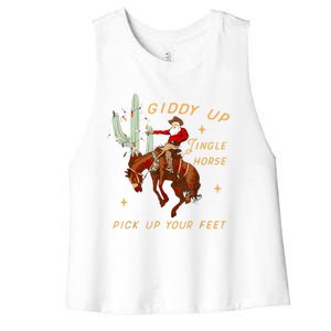 Giddy Up Jingle Horse Pick Up Your Feet Cow Santa Cactus Meaningful Gift Women's Racerback Cropped Tank