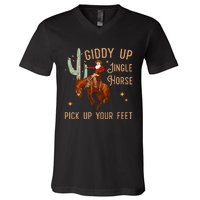 Giddy Up Jingle Horse Pick Up Your Feet Cow V-Neck T-Shirt