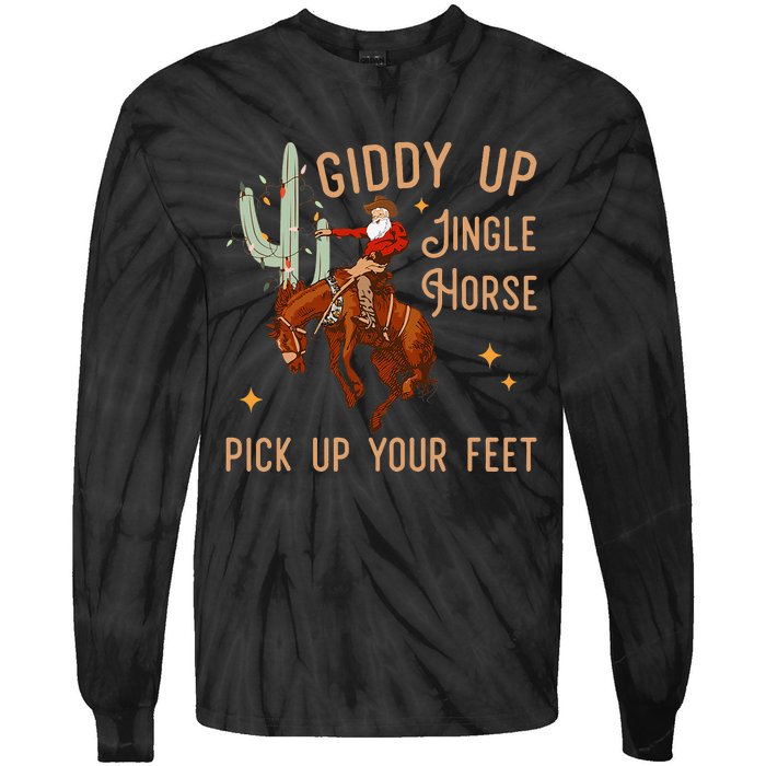 Giddy Up Jingle Horse Pick Up Your Feet Cow Tie-Dye Long Sleeve Shirt