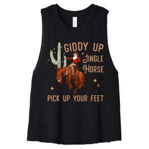 Giddy Up Jingle Horse Pick Up Your Feet Cow Santa Xmas Women's Racerback Cropped Tank